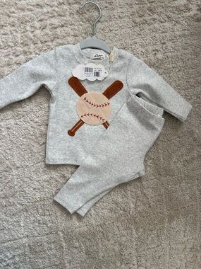 Baby/Toddler Grey Baseball Applique Matching Set